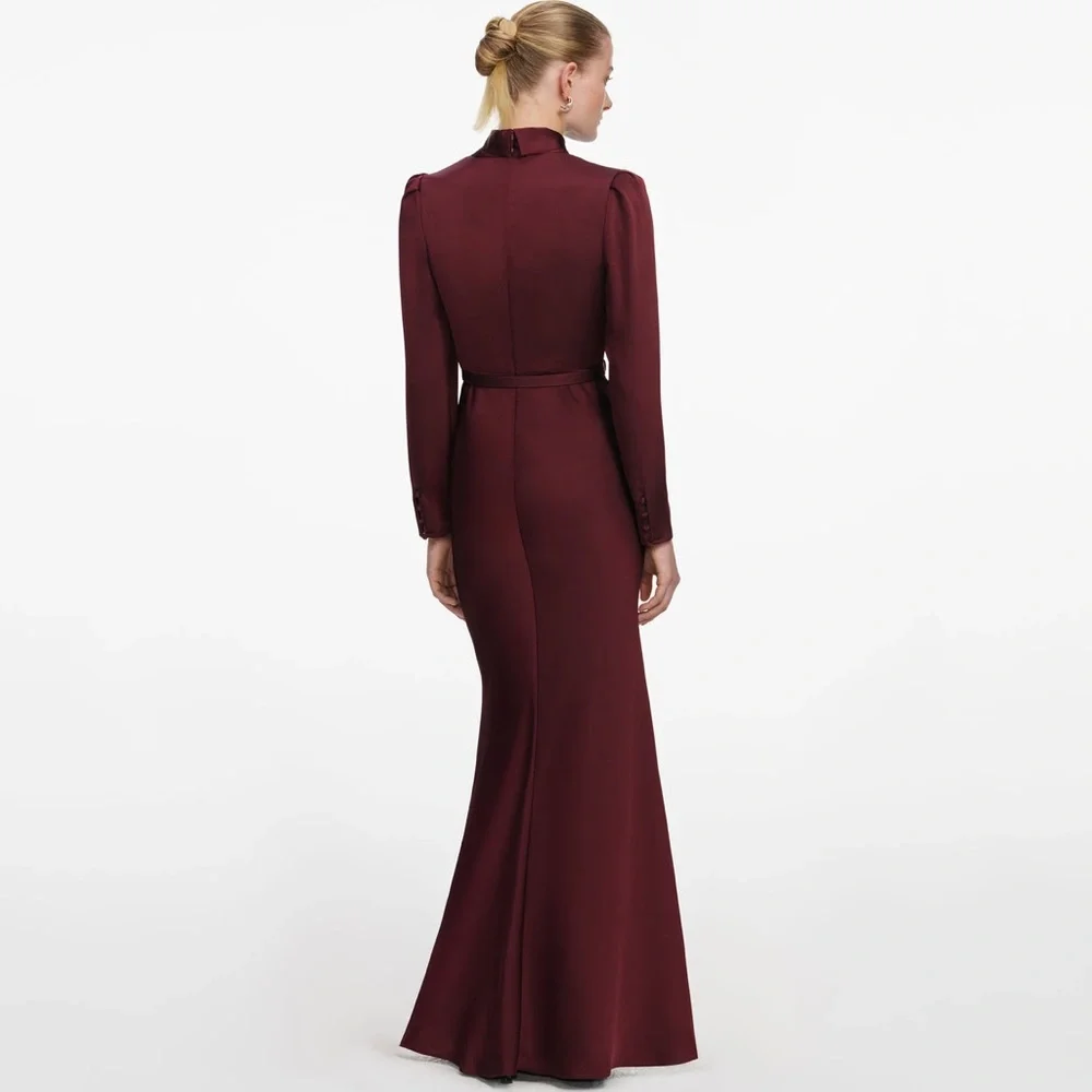 Self-Portrait NWOT BURGUNDY TIE NECK SATIN MAXI DRESS - Picture 4 of 6